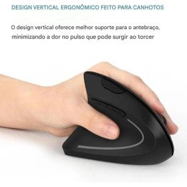 Mouse Gamer Vertical Sem Fio Ergonômico Recarregável Com Conexão USB 2.4G + Bluetooth e Ajuste de DPI