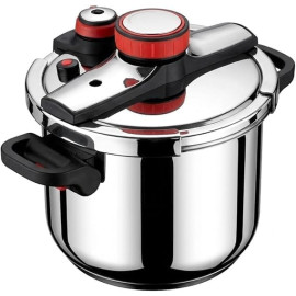 Panela de Pressão Aço Inox 6 Litros Fundo Triplo Indução e Gás - Segurança Tripla e Cozimento Rápido - Modelo Premium Polido.