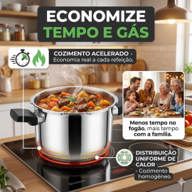 Panela de Pressão Aço Inox 6 Litros Fundo Triplo Indução e Gás - Segurança Tripla e Cozimento Rápido - Modelo Premium Polido.