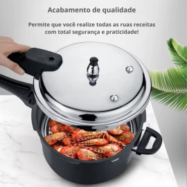 Panela de Pressão Alumínio e Base Aço Inox Fundo Triplo com Sistemas de Segurança, Compatível com Indução e Gás