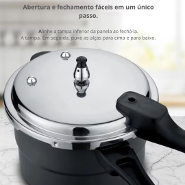 Panela de Pressão Alumínio e Base Aço Inox Fundo Triplo com Sistemas de Segurança, Compatível com Indução e Gás