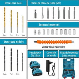 Parafusadeira Furadeira de Impacto 21V Recarregável 
