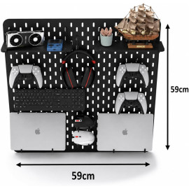 Pegboard MDF Preto 80x54cm, Painel Organizador Setup Gamer e Home Office