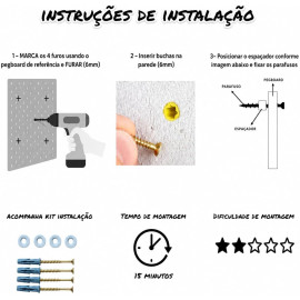 Pegboard MDF Preto 80x54cm, Painel Organizador Setup Gamer e Home Office