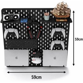 Pegboard MDF Preto 80x54cm, Painel Organizador Setup Gamer e Home Office