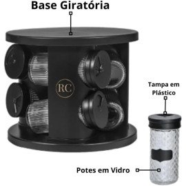 Porta Condimento Giratório com 6 Potes em Vidro