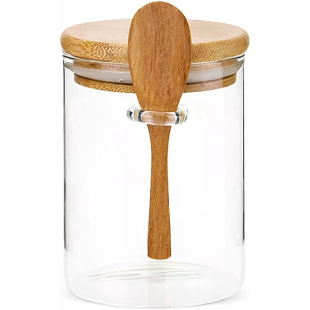 Pote De Vidro Hermético Com Tampa E Colher De Bambu 440ML Linha Premium