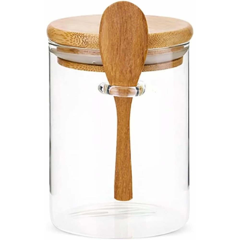Pote De Vidro Hermético Com Tampa E Colher De Bambu 440ML Linha Premium