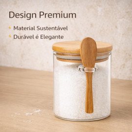 Pote De Vidro Hermético Com Tampa E Colher De Bambu 440ML Linha Premium