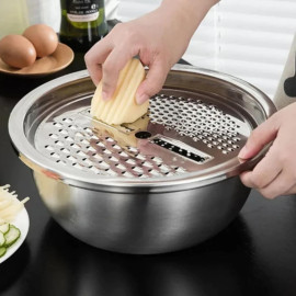 Conjunto Bacia de Aço Inox com Ralador 4 em 1