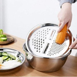 Conjunto Bacia de Aço Inox com Ralador 4 em 1