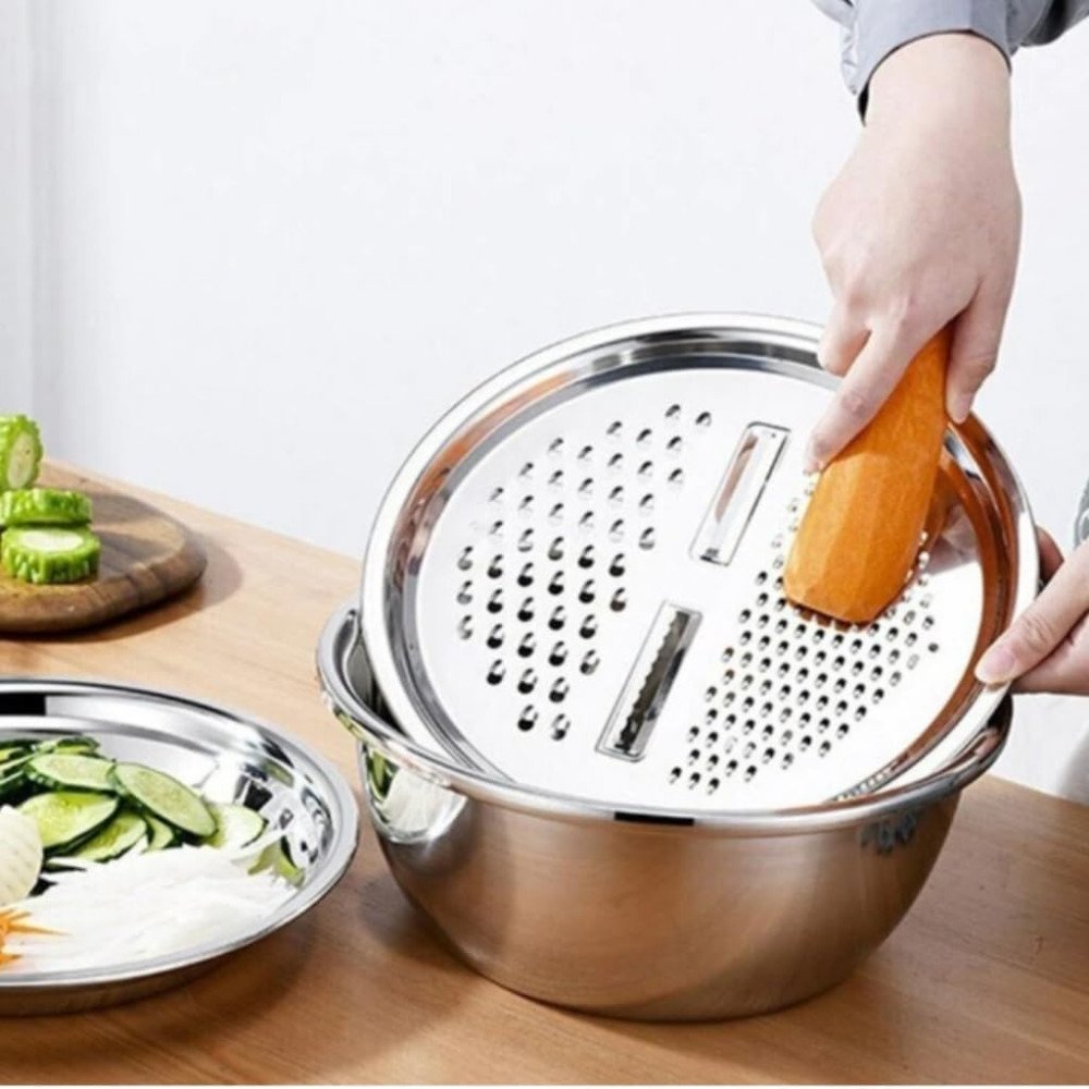 Conjunto Bacia de Aço Inox com Ralador 4 em 1