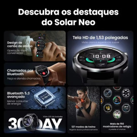 Smartwatch Haylou Solar Neo de 1.53" com Bluetooth e Monitor de Saúde