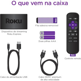 Roku Express -  Dispositivo de streaming para TV HD/Full HD 4K compatível com Alexa, Siri e Google. Inclui Cabo HDMI