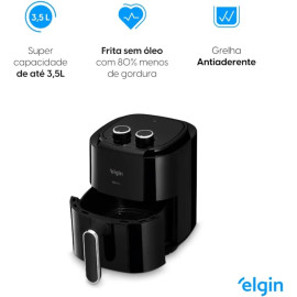 Start Fry, Fritadeira Elétrica Air Fryer, Preta, 3,5l, 220V, Controle Manual de Temperatura