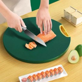 Tábua de Corte Redonda/Retangular Antiderrapante Verde para Churrasco e Cozinha
