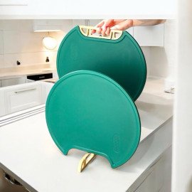 Tábua de Corte Redonda/Retangular Antiderrapante Verde para Churrasco e Cozinha