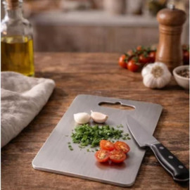 Tábua de Corte em Aço Inox 34x23 cm para Cozinha | Resistente à Corrosão, Compatível com Lava-Louças