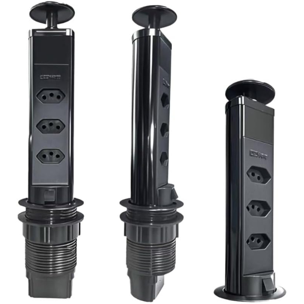 Torre de Tomadas de Mesa Elevatória 3 Pinos com USB Tipo-C