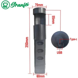 Torre de Tomadas de Mesa Elevatória 3 Pinos com USB Tipo-C
