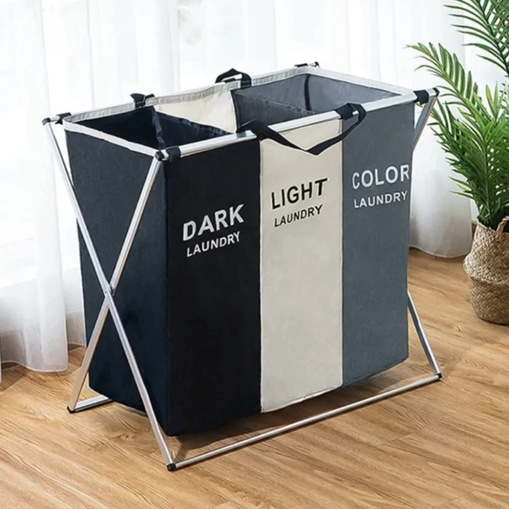 Cesto de Roupa com Separação em 3 Compartimentos e Cores