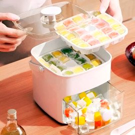 Caixa Dispenser Molde de Gelo 2 em 1 Forma Gaveta