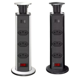 Torre 3 Tomadas de Mesa Retrátil Bivolt De Embutir Bancada