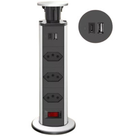 Torre 3 Tomadas de Mesa Retrátil Bivolt De Embutir Bancada