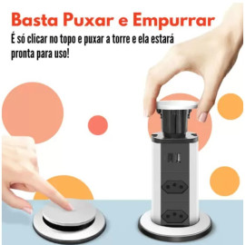 Torre 3 Tomadas de Mesa Retrátil Bivolt De Embutir Bancada
