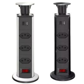 Torre 3 Tomadas de Mesa Retrátil Bivolt De Embutir Bancada