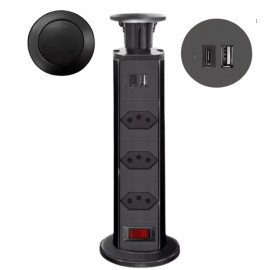 Torre 3 Tomadas de Mesa Retrátil Bivolt De Embutir Bancada