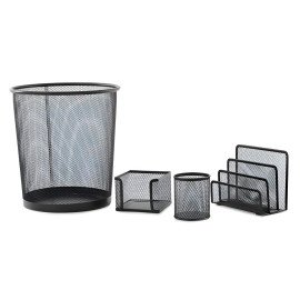 Conjunto Kit Escritório 4 Peças Organização Preto Aço