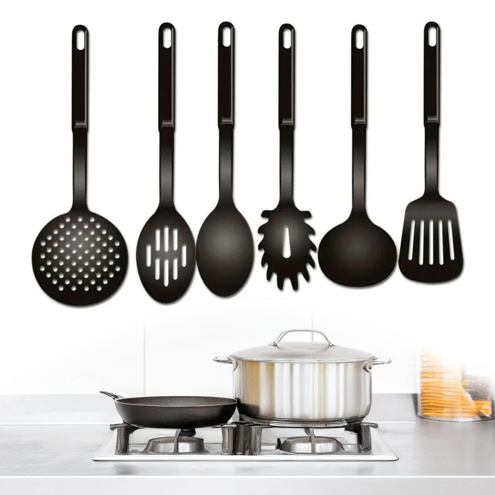 Conjunto Kit Utensílios Cozinha Colher Concha Escumadeira Espátula Pegadores