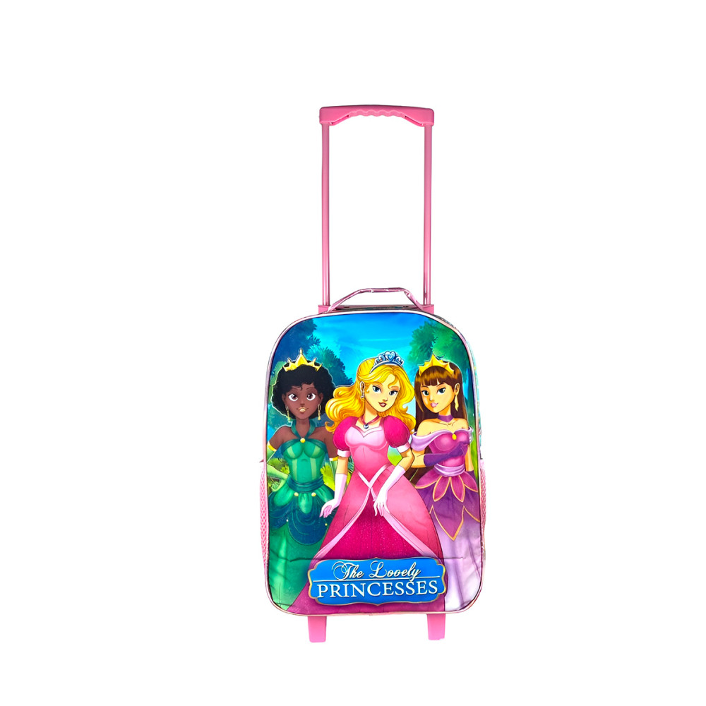 Conjunto Mochila Escolar Infantil Princesas de Rodinhas