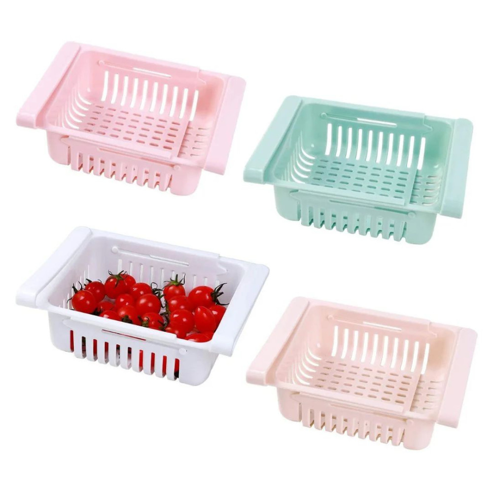 Kit 4 Gavetas Organizadoras De Geladeira Ajustavel Multiuso Retratil De Plastico