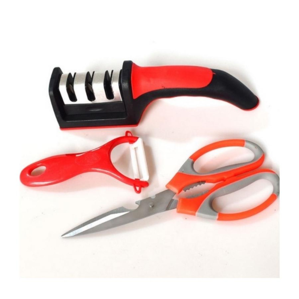 Kit Cozinha Amolador De Faca Tesoura e Descascador