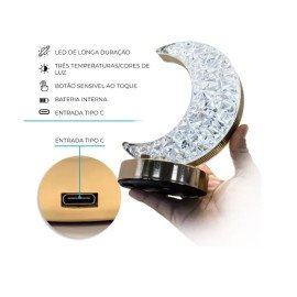 Luminária Decorativa Abajur LED com 3 Modos de Cores Branco Quente Neutro e Frio (Lua)
