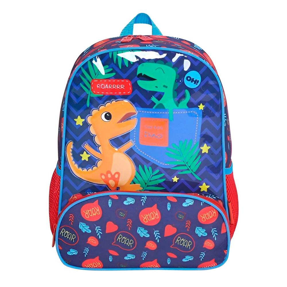 Mochila Infantil Com Bolso Externo Animais Escola Passeio