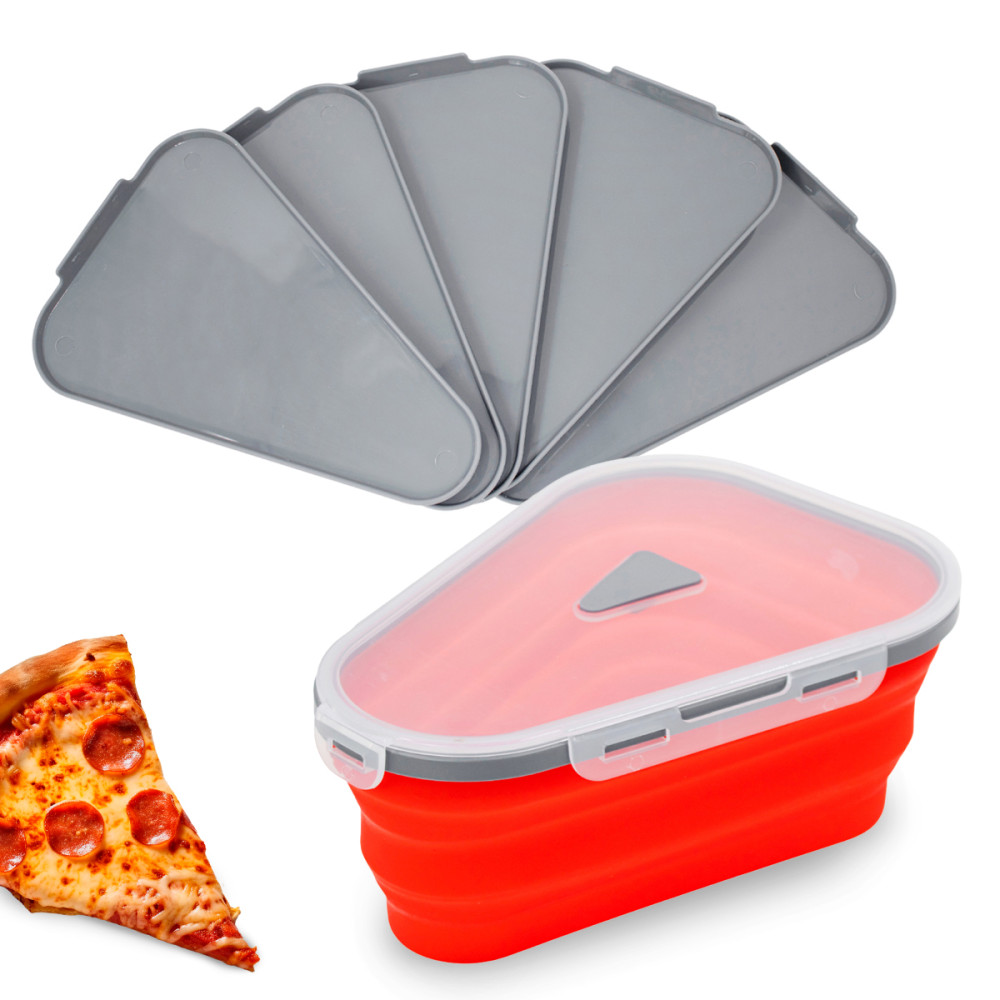 Pote Expansível Armazenar Pizza Silicone Separador 5 Fatias Cor:Vermelho