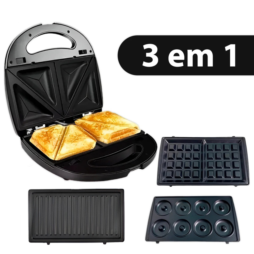 Sanduicheira Grill Multifuncional Waffle Donut Bolinho 3 em1