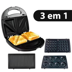 Sanduicheira Grill Multifuncional Waffle Donut Bolinho 3 em1
